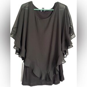 AB Studio Scoop Neckline Black Sheer Poncho with Inner Tank Top, Sz: Medium